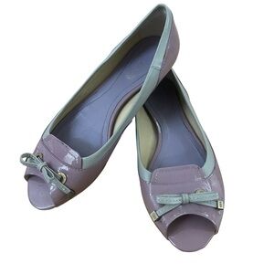 TOD’S Patent Leather Lavender & Gray Peep Toe Flats w/ Bow Sz 38 US 7/7.5 luxury
